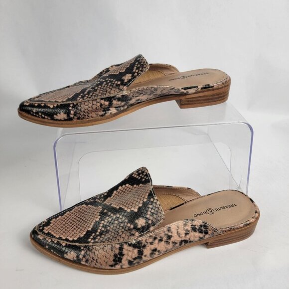 Treasure & Bond Womens 6.5 Tan Snake Print Slip On Mules Business Casual Office - Picture 2 of 11